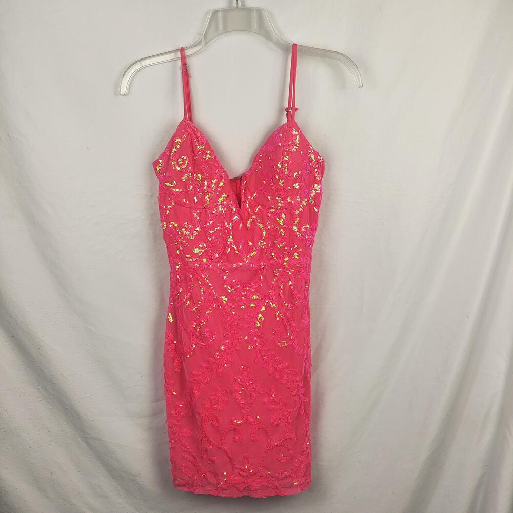Windsor Dress Womens Large Pink Sequin Floral Mesh Bodycon Party Cocktail